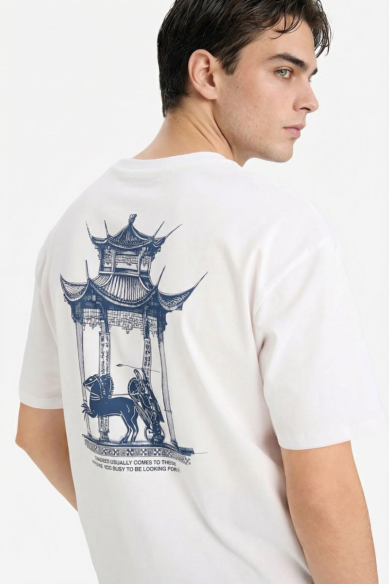 DeFacto White Man Boxy Fit Crew Neck Short Sleeve T-Shirt Casual - Image 1